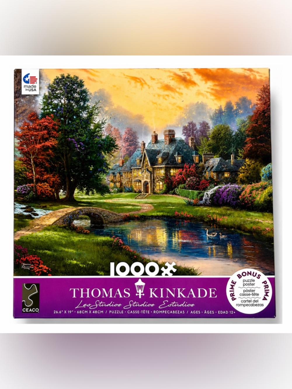 Thomas Kinkade Lakeside Manor 1000 Piece Puzzle CEACO Like New Complete w Poster
